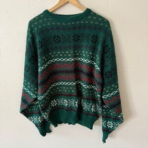 Vintage Grandpacore Patterned Knit Crewneck Sweater